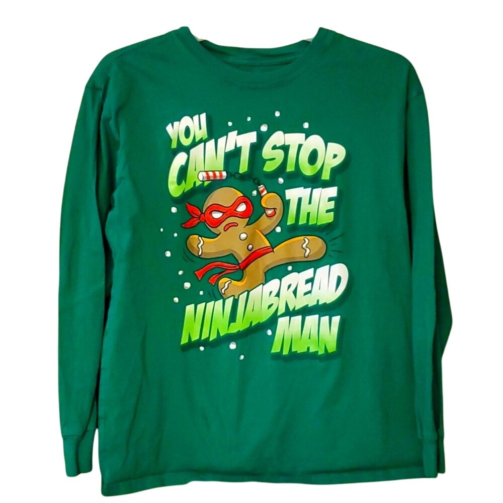 Holiday Time Boys‎ Size 18 Green Ninjabread Man Long Sleeve Shirt